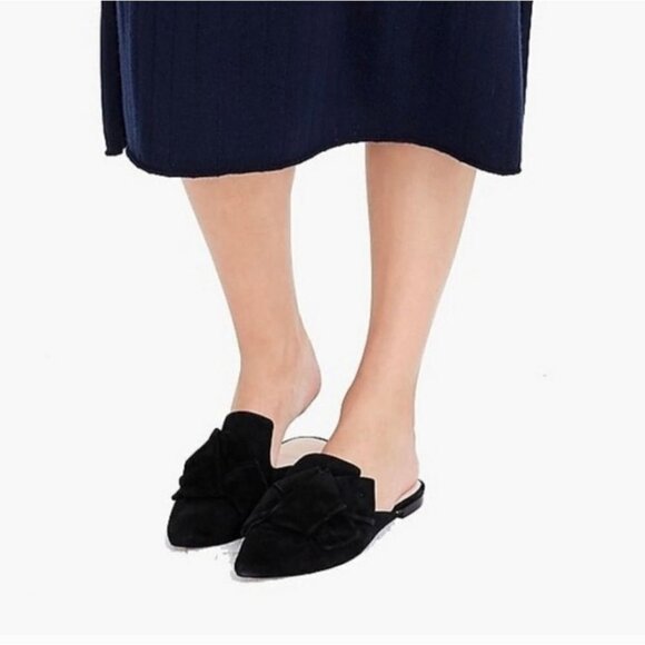J. CREW | Marina Suede Bow Mules Size 7 Black - Picture 1 of 6
